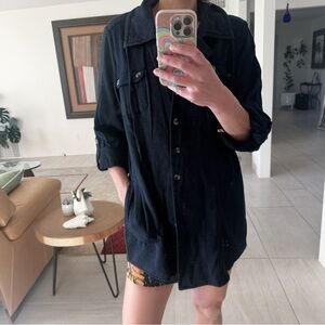 CAbi Utility Travel Blue Denim Button Down Tunic Jacket Size L